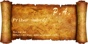 Priher Ambró névjegykártya